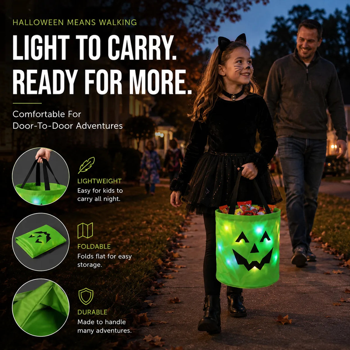 🎃LED Light-Up Halloween Candy Bag