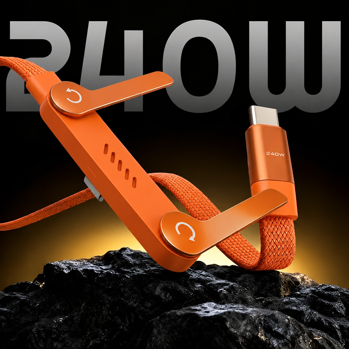 🚨 FLASH SALE — 🔋240W Braided Fast Charge Cable With Built-in Phone Stand