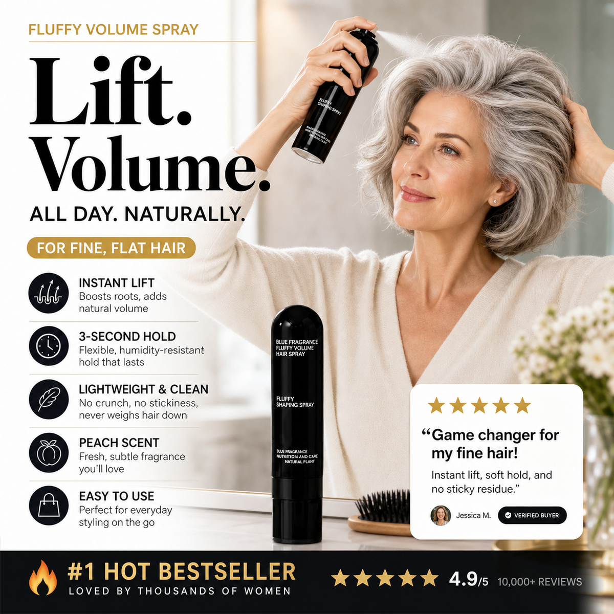 💁 Peach-Scented Volumizing Styling Spray — All-Day Hold